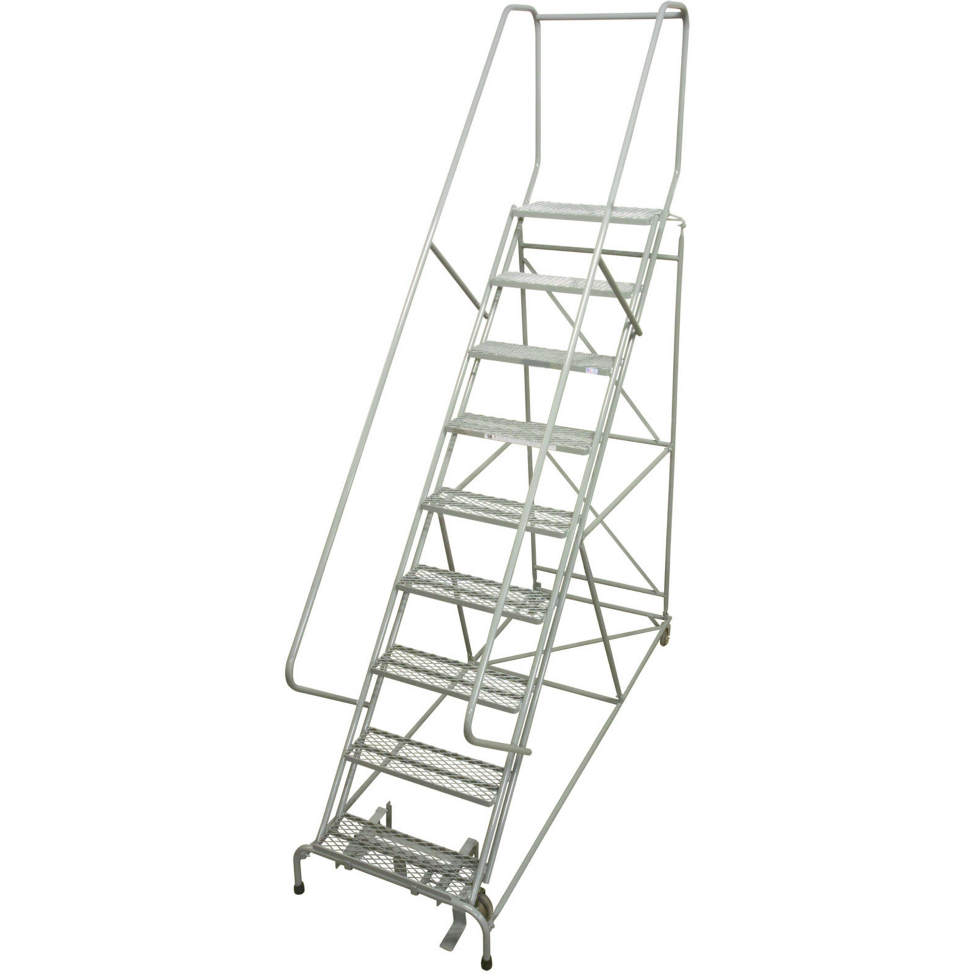 Cotterman Rolling Steel Ladder, 450-Lb. Capacity, 9-Step Ladder, 24in.L x 10in.W x 90in.H Platform, Model# 1009R2632A1E10B4C1P6